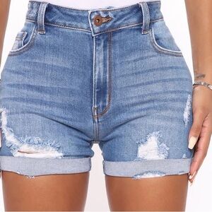 Denim High-Waisted Distressed Shorts